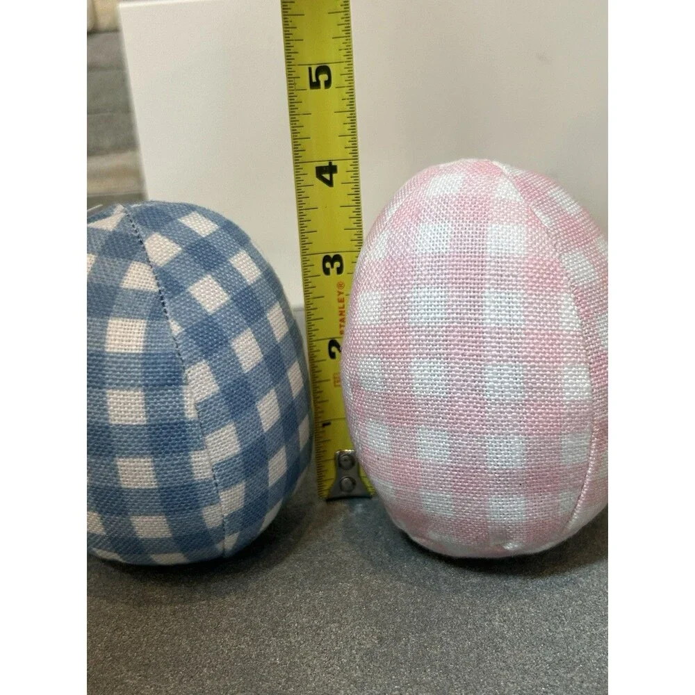 At Home Easter Fabric Egg Figurine Set Pink Blue Yellow Seasonal Decor